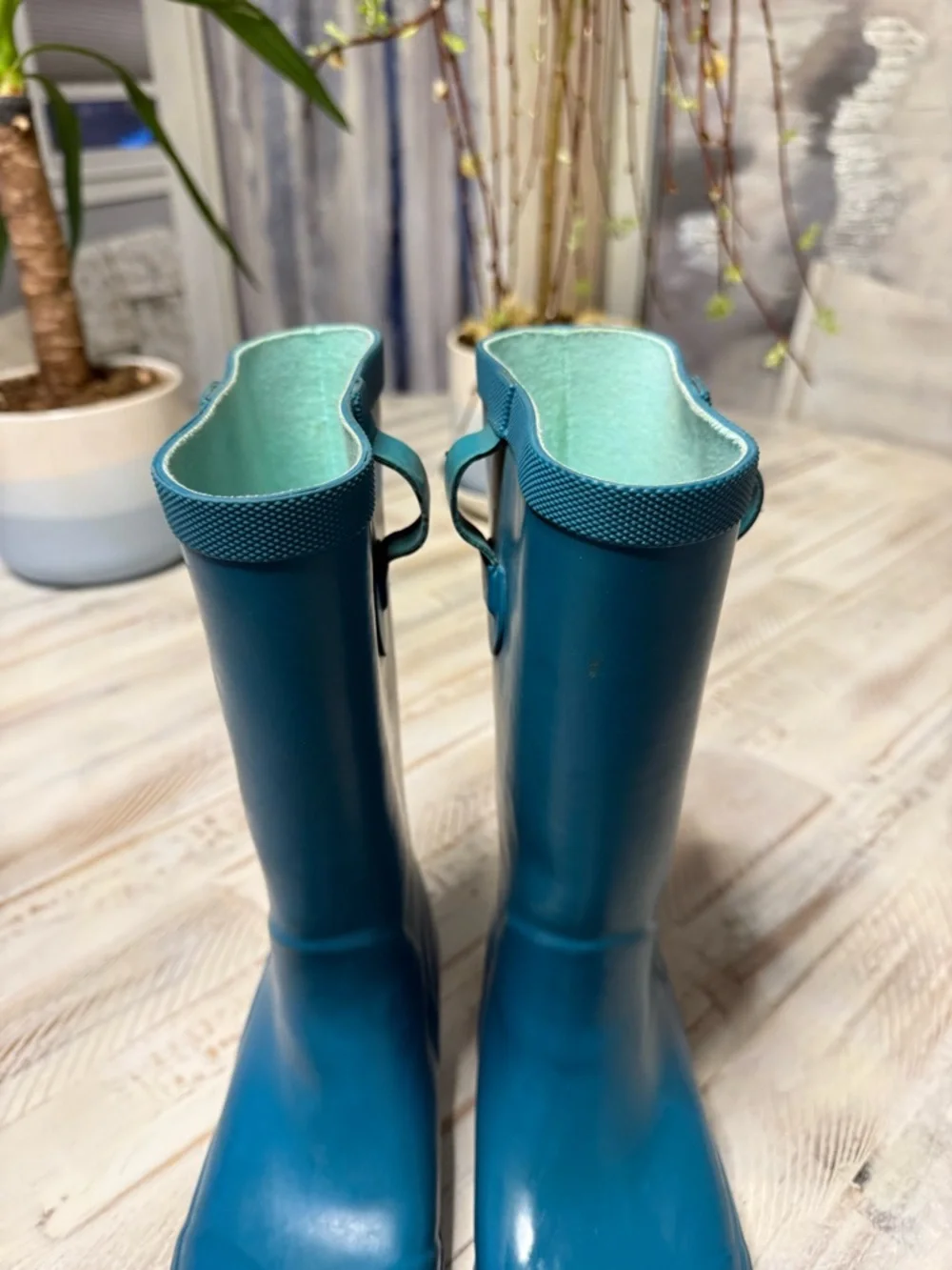 L.L. Bean Teal Kids Wellie Waterproof Pull On Rain Boots sz3 Kids